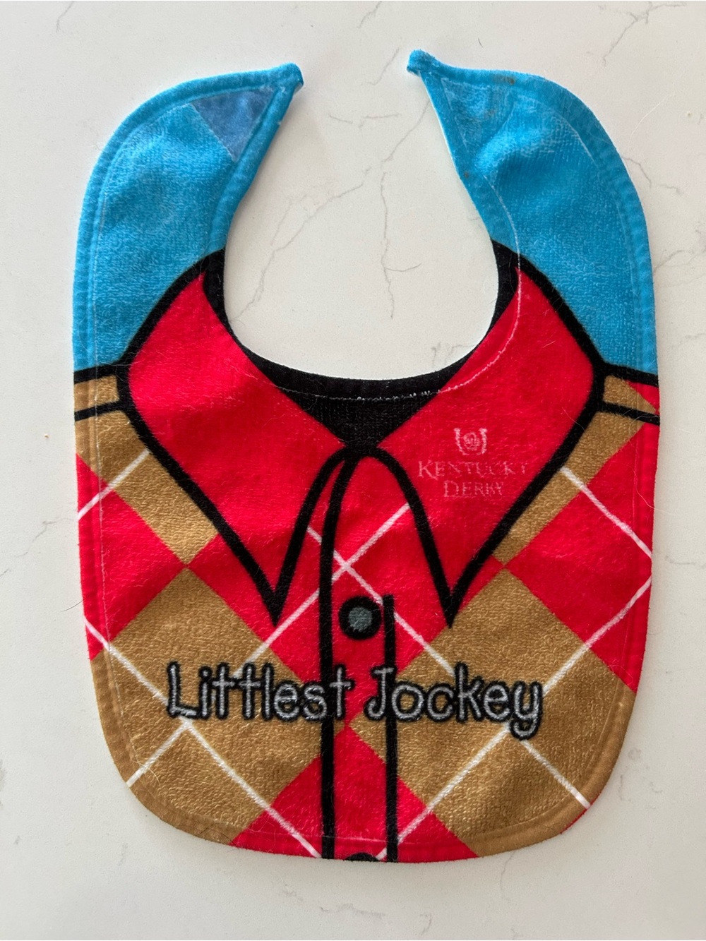 Littlest Jockey Baby Bib in Red, Brown & Blue